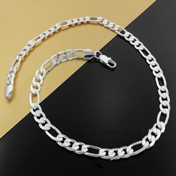 Men's 925 Sterling Silver 8mm Figaro Cuban Link Chain Necklace - Picture 3 of 5